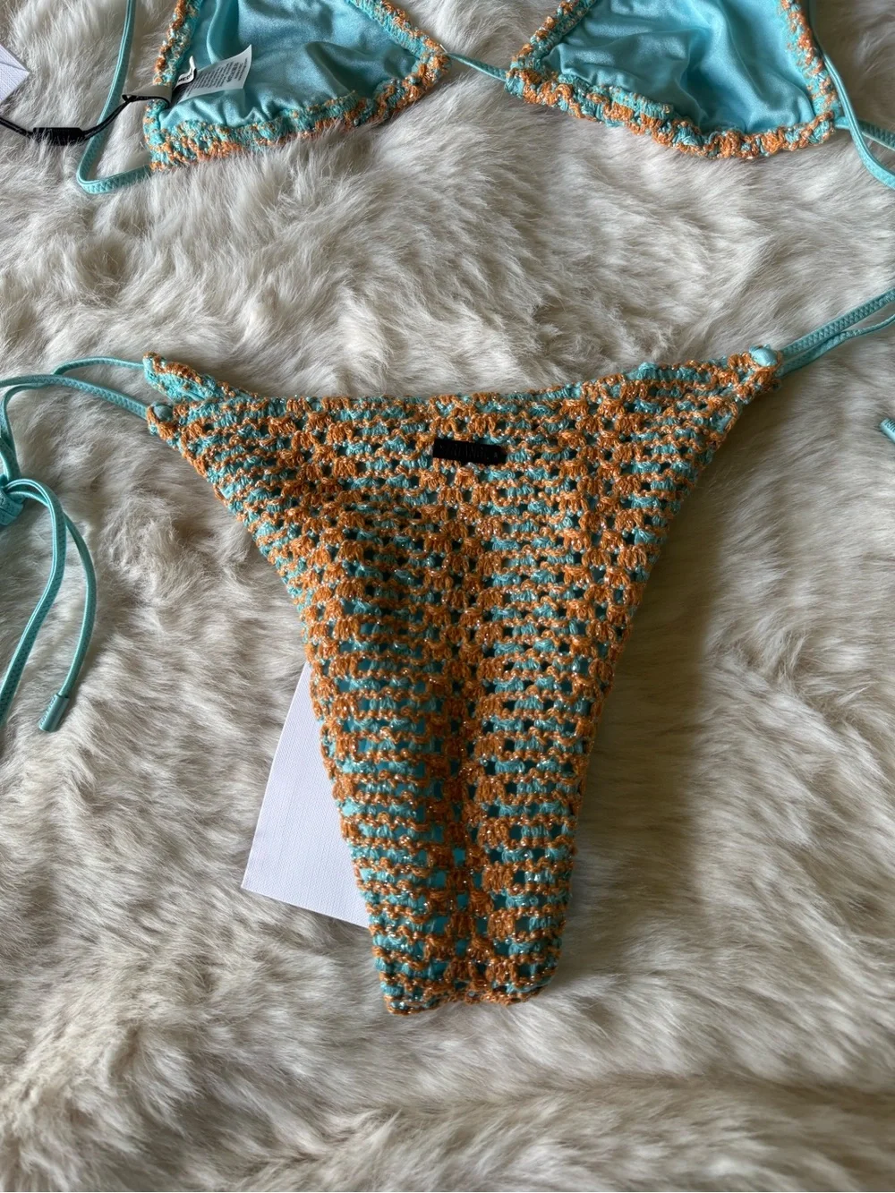 triangl swimwear Crochet Tie-Side Bikini in Turquoise and Tan